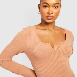 Tall - Robe Mi-longue Côtelée à Manches Longues 9 Tall - Robe Mi-longue Côtelée à Manches Longues -Pas Cher Vêtue Diva Magasin gzz43914 stone xl 3