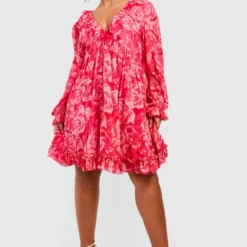 Grande Taille - Robe Babydoll Imprimée -Pas Cher Vêtue Diva Magasin gzz43921 pink xl 2