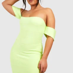 Grande Taille - Robe Bandage Premium à épaules Dénudées -Pas Cher Vêtue Diva Magasin gzz43941 lime xl 2