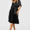 Grande Taille - Robe Patineuse Plissée Satinée à Manches Larges 1 Grande Taille - Robe Patineuse Plissée Satinée à Manches Larges -Pas Cher Vêtue Diva Magasin gzz43951 black xl