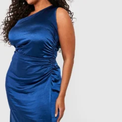 Grande Taille - Robe Asymétrique Satinée 9 Grande Taille - Robe Asymétrique Satinée -Pas Cher Vêtue Diva Magasin gzz43966 navy xl 3