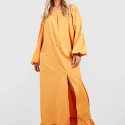 Grande Taille - Robe Longue Texturée à Volants -Pas Cher Vêtue Diva Magasin gzz43968 mustard xl 2