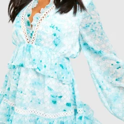 Grande Taille - Robe Babydoll Imprimée à Volants -Pas Cher Vêtue Diva Magasin gzz44009 green xl 3