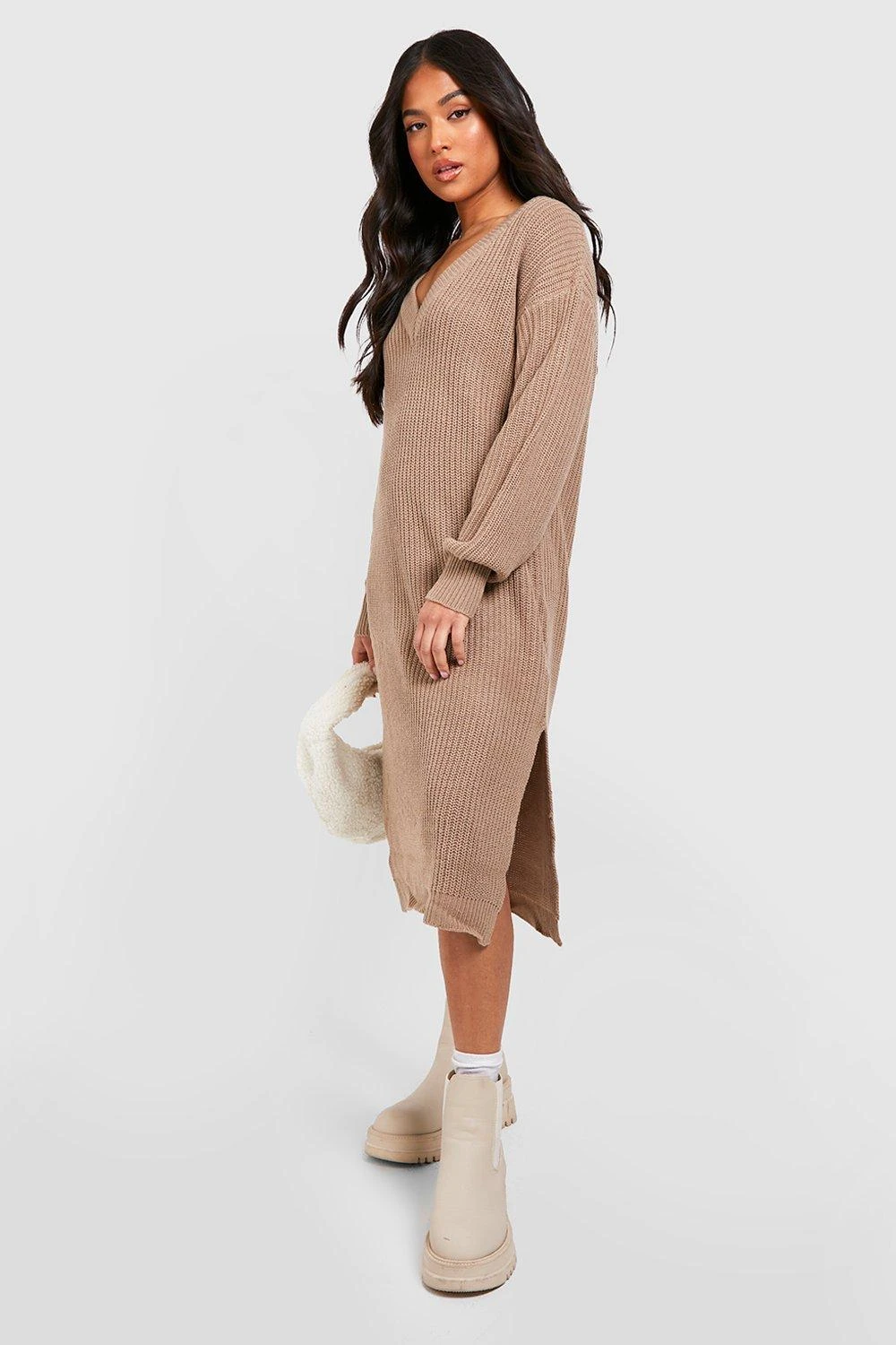 Petite - Robe Pull En Maille à Col V 5 Petite - Robe Pull En Maille à Col V – Image 3