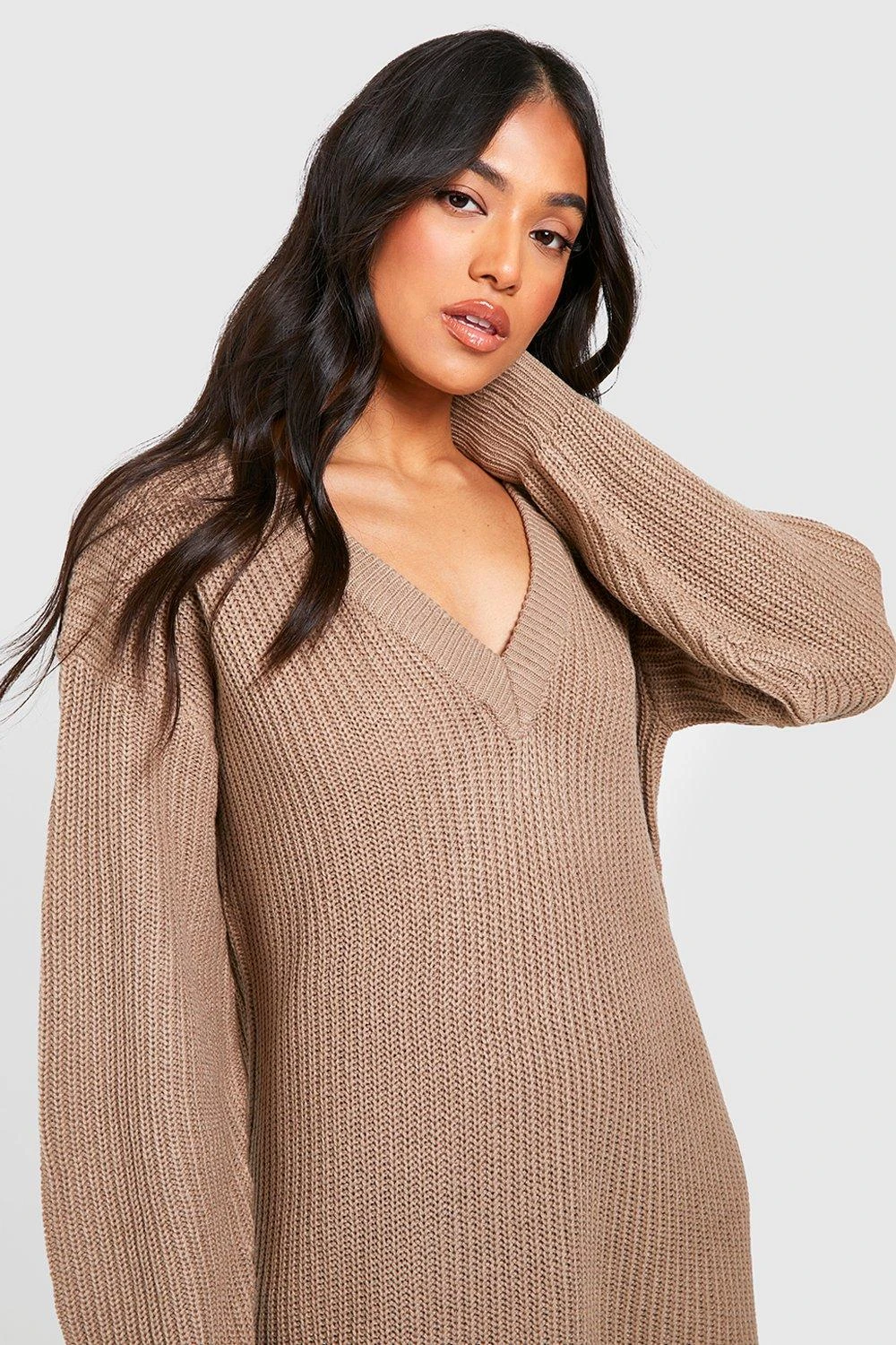 Petite - Robe Pull En Maille à Col V 6 Petite - Robe Pull En Maille à Col V – Image 4