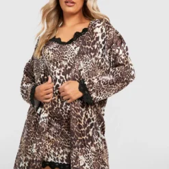 Grande Taille - Robe De Chambre à Imprimé Léopard -Pas Cher Vêtue Diva Magasin gzz44112 brown xl 2