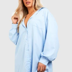 Grande Taille - Robe Chemise Oversize En Popeline -Pas Cher Vêtue Diva Magasin gzz44121 sky20blue xl 2 scaled