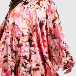 Grande Taille - Robe Babydoll Fleurie à Manches évasées -Pas Cher Vêtue Diva Magasin gzz44124 pink xl 3 scaled