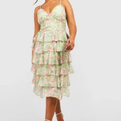 Grande Taille - Robe Mi-longue Fleurie Froncée -Pas Cher Vêtue Diva Magasin gzz44151 green xl 3
