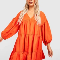 BOOHOO Grande Taille - Robe Babydoll Froncée à Manches Bouffantes