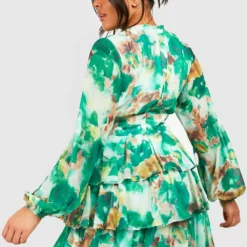 Grande Taille - Robe Patineuse Imprimée à Volants -Pas Cher Vêtue Diva Magasin gzz44177 green xl 1