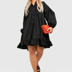 BOOHOO Grande Taille - Robe Chemise à Volants -Pas Cher Vêtue Diva Magasin gzz44257 black xl 2