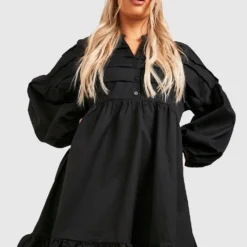 BOOHOO Grande Taille - Robe Chemise à Volants -Pas Cher Vêtue Diva Magasin gzz44257 black xl 3