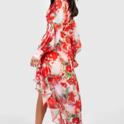 Petite - Robe Longue Fleurie à Volants -Pas Cher Vêtue Diva Magasin gzz44269 red xl 1