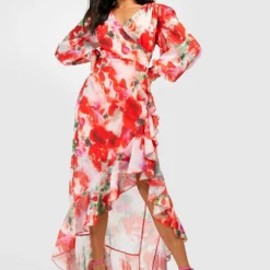 Petite - Robe Longue Fleurie à Volants -Pas Cher Vêtue Diva Magasin gzz44269 red xl 2