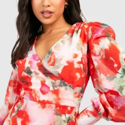 Petite - Robe Longue Fleurie à Volants -Pas Cher Vêtue Diva Magasin gzz44269 red xl 3