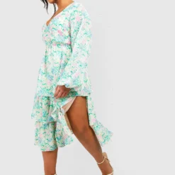 Grande Taille - Robe Fleurie En Plumetis à Volants -Pas Cher Vêtue Diva Magasin gzz44276 multi xl 3