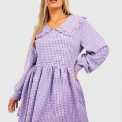 Grande Taille - Robe à Carreaux Et Volants -Pas Cher Vêtue Diva Magasin gzz44278 lilac xl 2