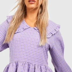 Grande Taille - Robe à Carreaux Et Volants -Pas Cher Vêtue Diva Magasin gzz44278 lilac xl 3