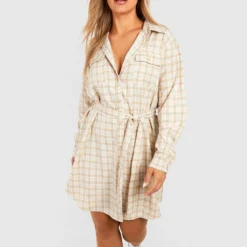 Grande Taille - Robe Chemise à Carreaux Et Ceinture -Pas Cher Vêtue Diva Magasin gzz44280 stone xl 2