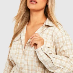 Grande Taille - Robe Chemise à Carreaux Et Ceinture -Pas Cher Vêtue Diva Magasin gzz44280 stone xl 3