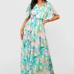 Petite - Robe Longue Fleurie à Manches Larges -Pas Cher Vêtue Diva Magasin gzz44295 mint xl 2