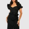 Petite - Robe Mi-longue Premium En Dentelle à Manches Bouffantes -Pas Cher Vêtue Diva Magasin gzz44343 black xl