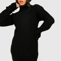 Petite - Robe Pull Gaufrée à Col Roulé