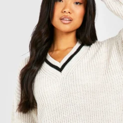 Petite - Robe Pull à Col V -Pas Cher Vêtue Diva Magasin gzz45846 ivory xl 3