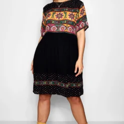 Grande Taille - Robe à Volants Et Imprimé Rétro