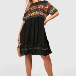 Grande Taille - Robe Mi-longue à Imprimé Rétro