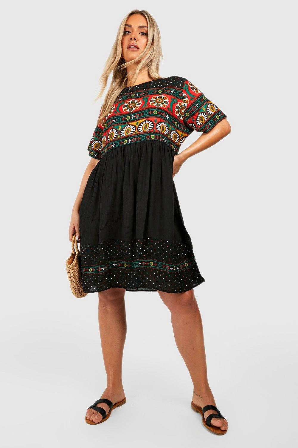 Grande Taille - Robe Mi-longue à Imprimé Rétro 3 Grande Taille - Robe Mi-longue à Imprimé Rétro