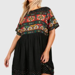 Grande Taille - Robe Mi-longue à Imprimé Rétro 8 Grande Taille - Robe Mi-longue à Imprimé Rétro -Pas Cher Vêtue Diva Magasin gzz46230 black xl 2