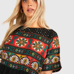 Grande Taille - Robe Mi-longue à Imprimé Rétro 9 Grande Taille - Robe Mi-longue à Imprimé Rétro -Pas Cher Vêtue Diva Magasin gzz46230 black xl 3