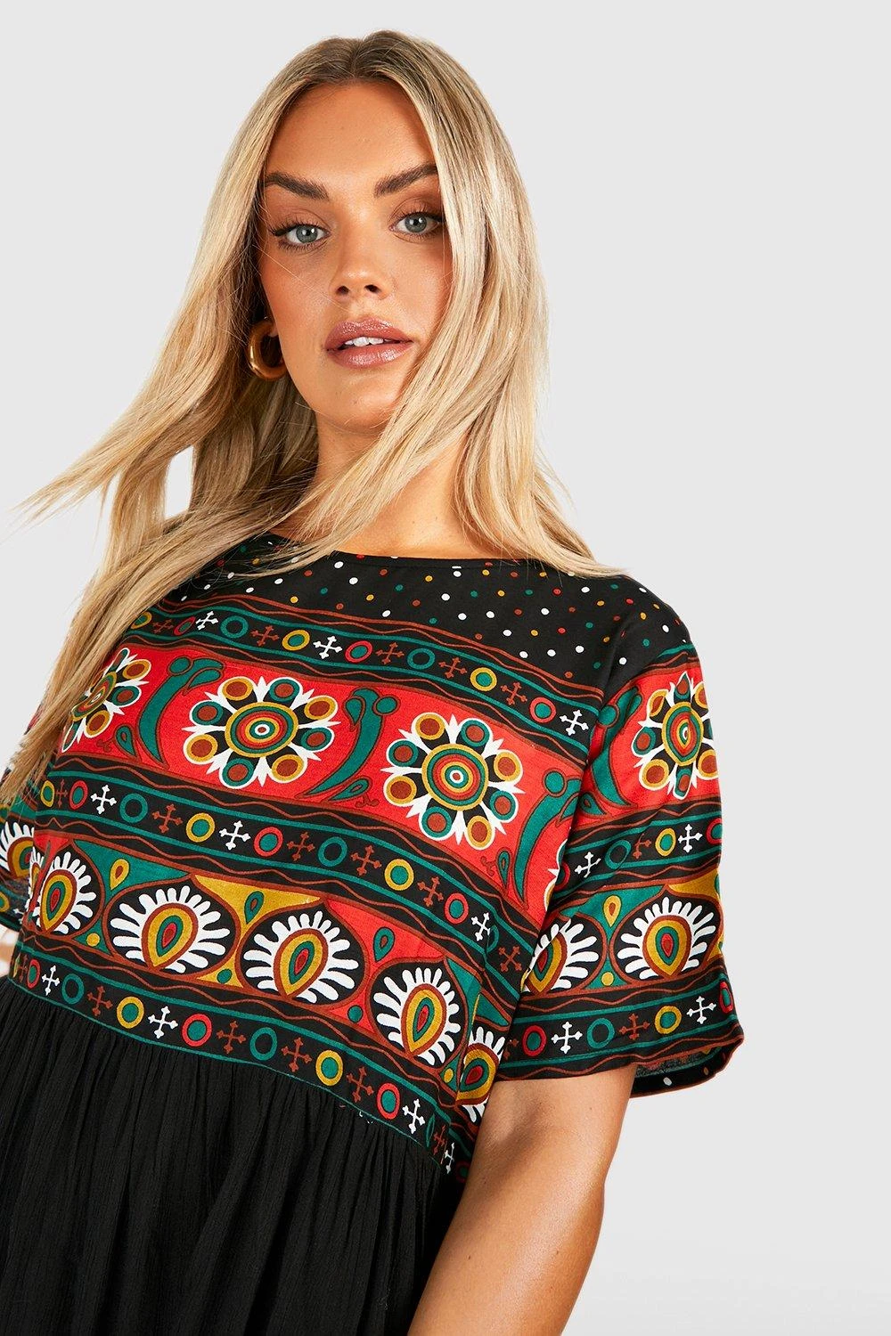 Grande Taille - Robe Mi-longue à Imprimé Rétro 6 Grande Taille - Robe Mi-longue à Imprimé Rétro – Image 4