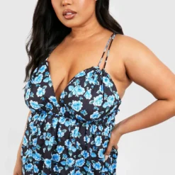 Grande Taille - Robe Longue Fleurie à Bretelles -Pas Cher Vêtue Diva Magasin gzz46235 blue xl 3