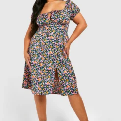 BOOHOO Grande Taille - Robe Mi-longue Fleurie Fendue à Manches Bouffantes 8 BOOHOO Grande Taille - Robe Mi-longue Fleurie Fendue à Manches Bouffantes -Pas Cher Vêtue Diva Magasin gzz46236 black xl 2 scaled