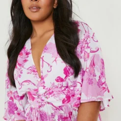 Grande Taille - Robe Patineuse à Imprimé Porcelaine Et Lacets -Pas Cher Vêtue Diva Magasin gzz46242 pink xl 3