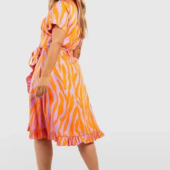 Grande Taille - Robe Portefeuille à Imprimé Tigre -Pas Cher Vêtue Diva Magasin gzz46245 orange xl 1 scaled