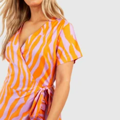Grande Taille - Robe Portefeuille à Imprimé Tigre -Pas Cher Vêtue Diva Magasin gzz46245 orange xl 3 scaled