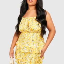 Grande Taille - Robe Droite Fleurie -Pas Cher Vêtue Diva Magasin gzz46247 yellow xl 2 scaled