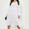 Grande Taille - Robe Babydoll Froncée -Pas Cher Vêtue Diva Magasin gzz46251 white xl