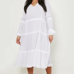 Grande Taille - Robe Babydoll Froncée -Pas Cher Vêtue Diva Magasin gzz46251 white xl 2