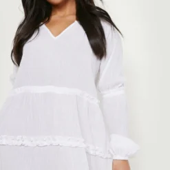 Grande Taille - Robe Babydoll Froncée -Pas Cher Vêtue Diva Magasin gzz46251 white xl 3