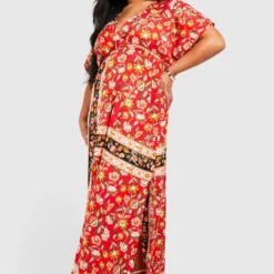 Grande Taille - Robe Longue à Manches Larges Et Imprimé Cachemire -Pas Cher Vêtue Diva Magasin gzz46255 red xl 2 scaled