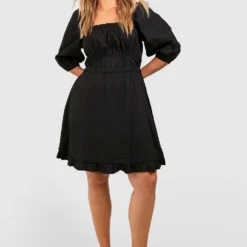Grande Taille - Robe Mi-longue En Coton à Volants -Pas Cher Vêtue Diva Magasin gzz46260 black xl 2