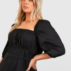 Grande Taille - Robe Mi-longue En Coton à Volants -Pas Cher Vêtue Diva Magasin gzz46260 black xl 3