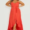 Grande Taille - Robe Mi-longue Boutonnée à Ourlet Volanté -Pas Cher Vêtue Diva Magasin gzz46261 red xl