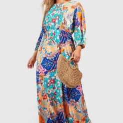 BOOHOO Grande Taille - Robe Longue Dos Nu à Imprimés Multiples -Pas Cher Vêtue Diva Magasin gzz46265 orange xl 2