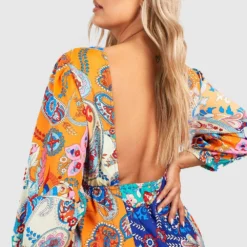 BOOHOO Grande Taille - Robe Longue Dos Nu à Imprimés Multiples -Pas Cher Vêtue Diva Magasin gzz46265 orange xl 3
